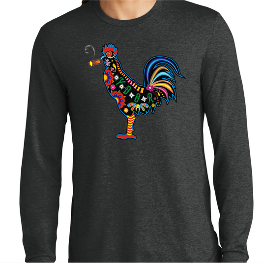 Sugar Skull Smokin' Rooster Long Sleeve Tee